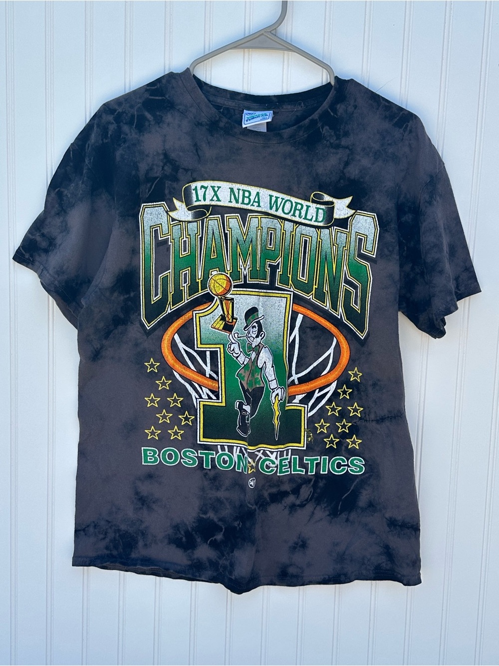 Boston Celtics Black Tie-Dye Champions Graphic Tee 100% cotton